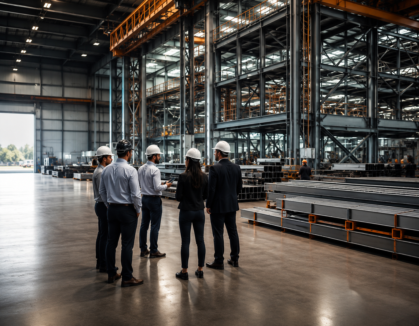 Equipe Metalicca em centro industrial de estruturas metálicas